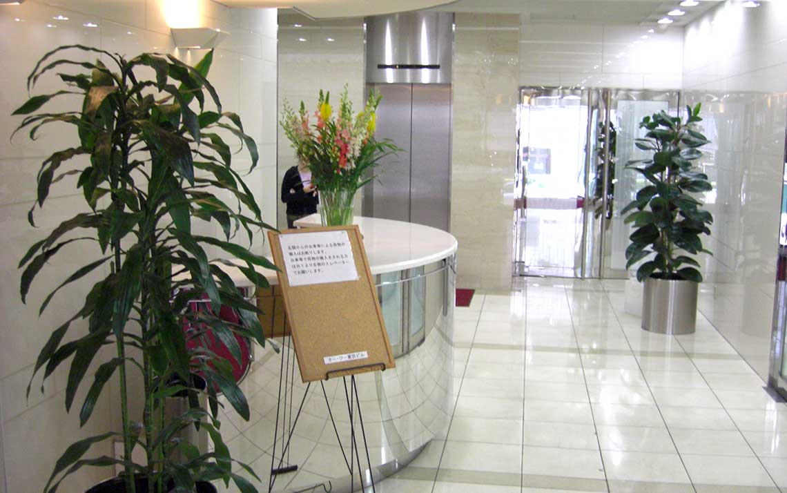 観葉植物レンタル事例：自社ビル玄関